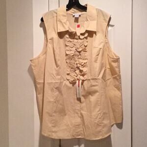 Avenue 26 Yellow stripe blouse w/3D flowers nwt